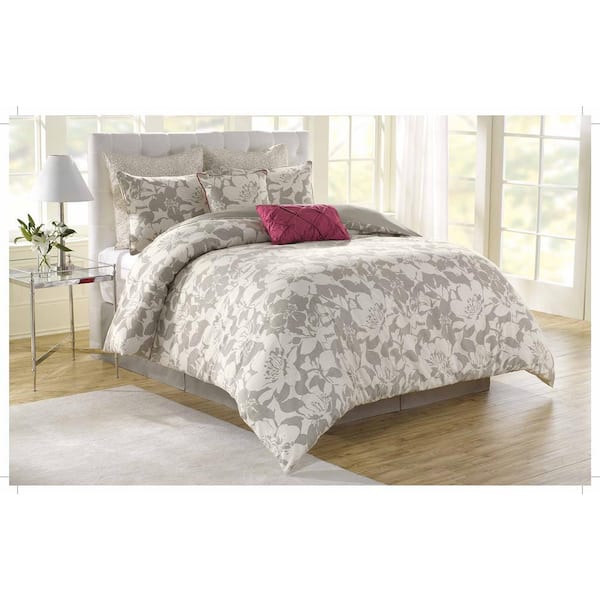 Royal Heritage Home Soho New York Peony 8-Piece Grey King Comforter Set