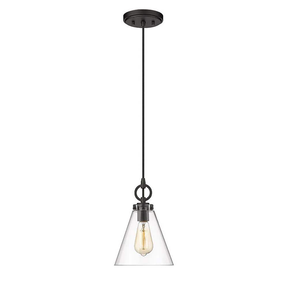 Harper Matte Black and Glass Conical Pendant Light