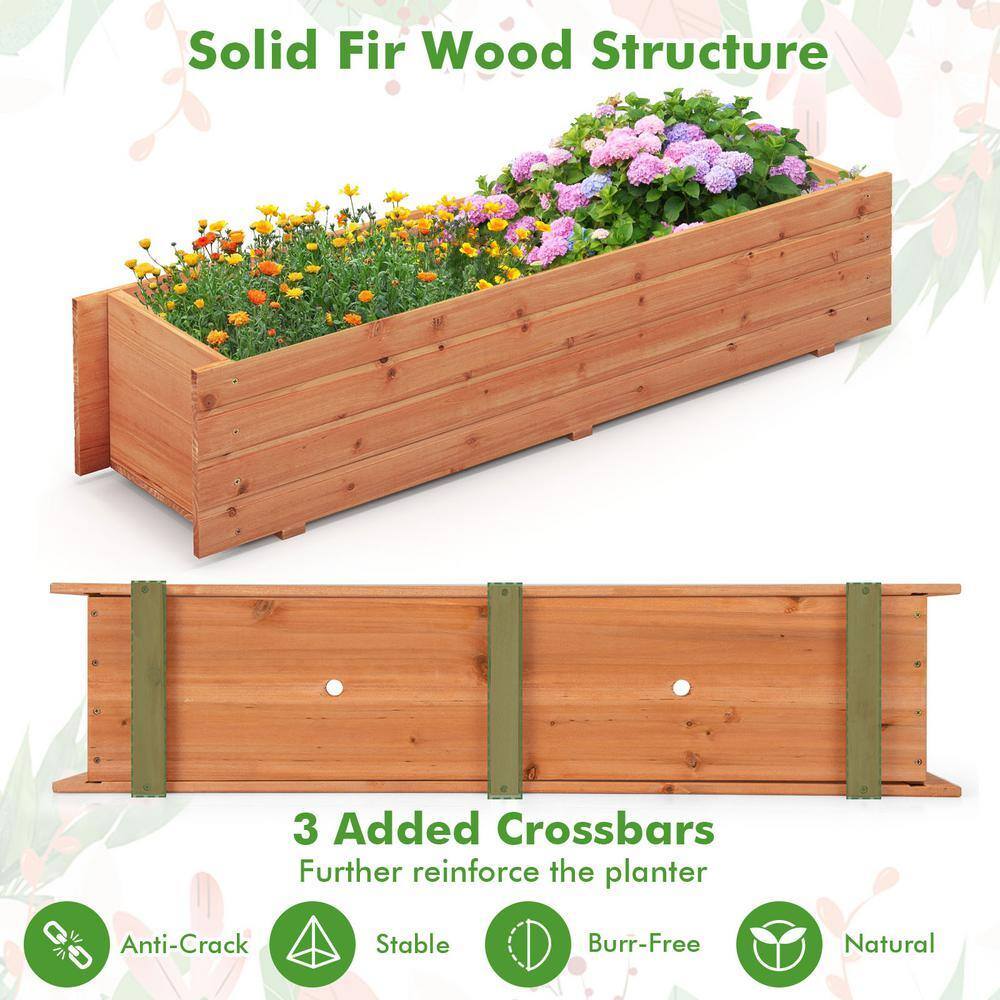 Natural Fir Wood Outdoor Raised Planter Box with Drainage Holes