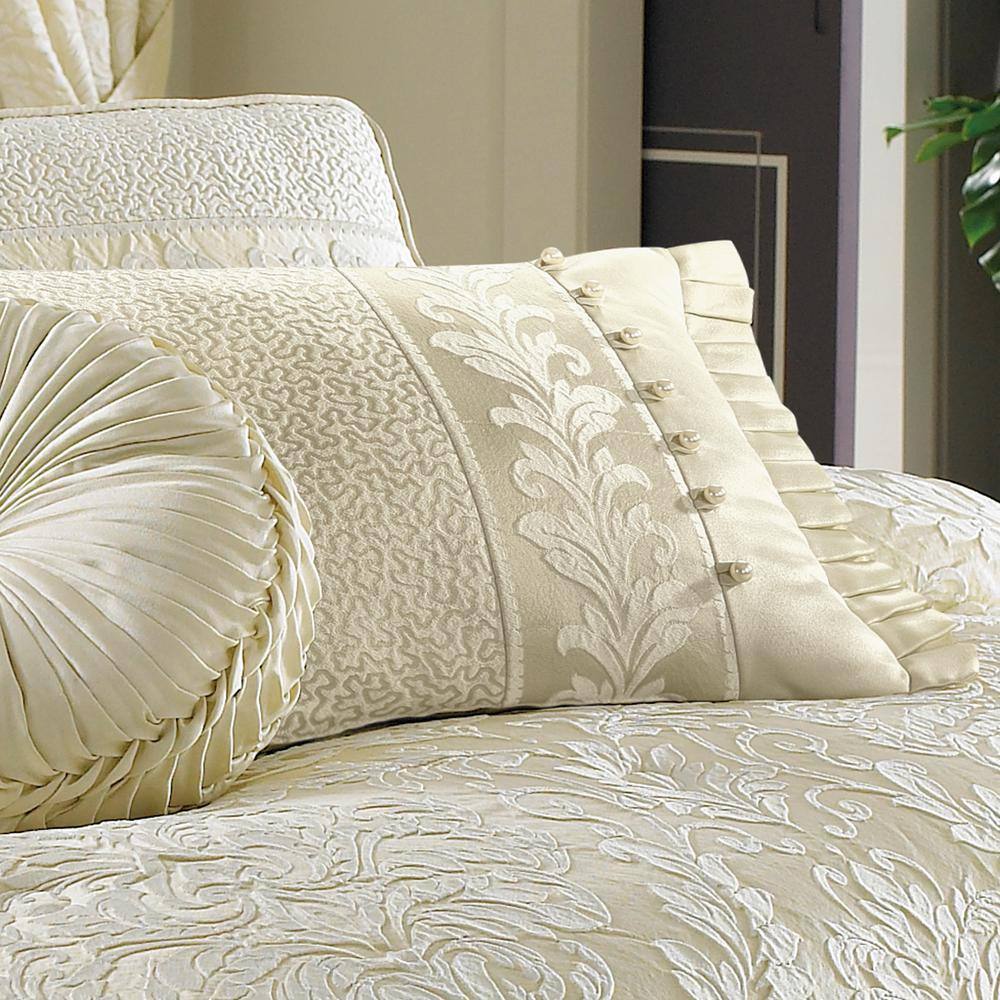 Ivory Rectangular Satin Tufted Throw Pillow
