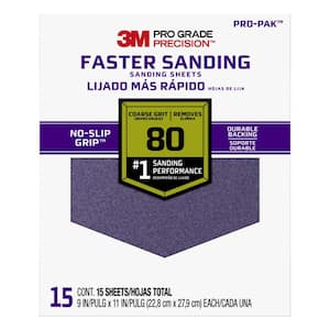 Pro Grade Precision 9 in. x 11 in. Coarse 80-Grit Sheet Sandpaper (15-Sheets/Pack)