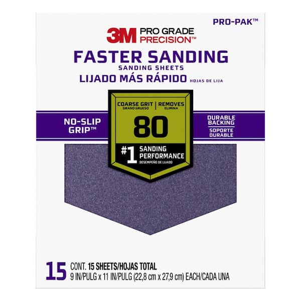 3M Pro Grade Precision 9 in. x 11 in. Coarse 80-Grit Sheet Sandpaper (15-Sheets/Pack)