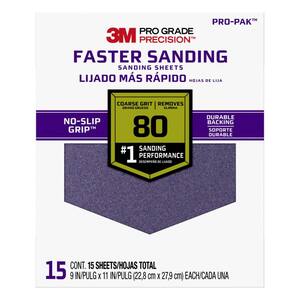 Pro Grade Precision 9 in. x 11 in. 80 Grit Coarse Faster Sanding Sheets (15-Pack)