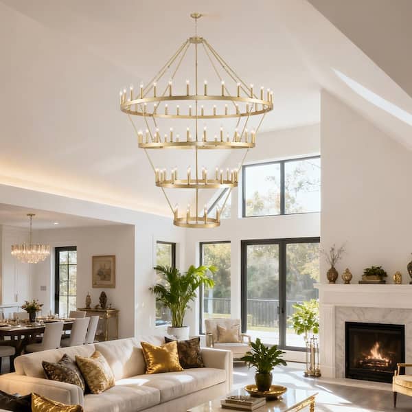69.3 in. 80-Light 4 Tiers Wagon Wheel Gold MetalChandelier  Farmhouse Adjustable Height