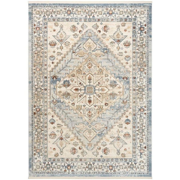 Pardis Blue Taupe 4 ft. x 6 ft. Center medallion Traditional Area Rug