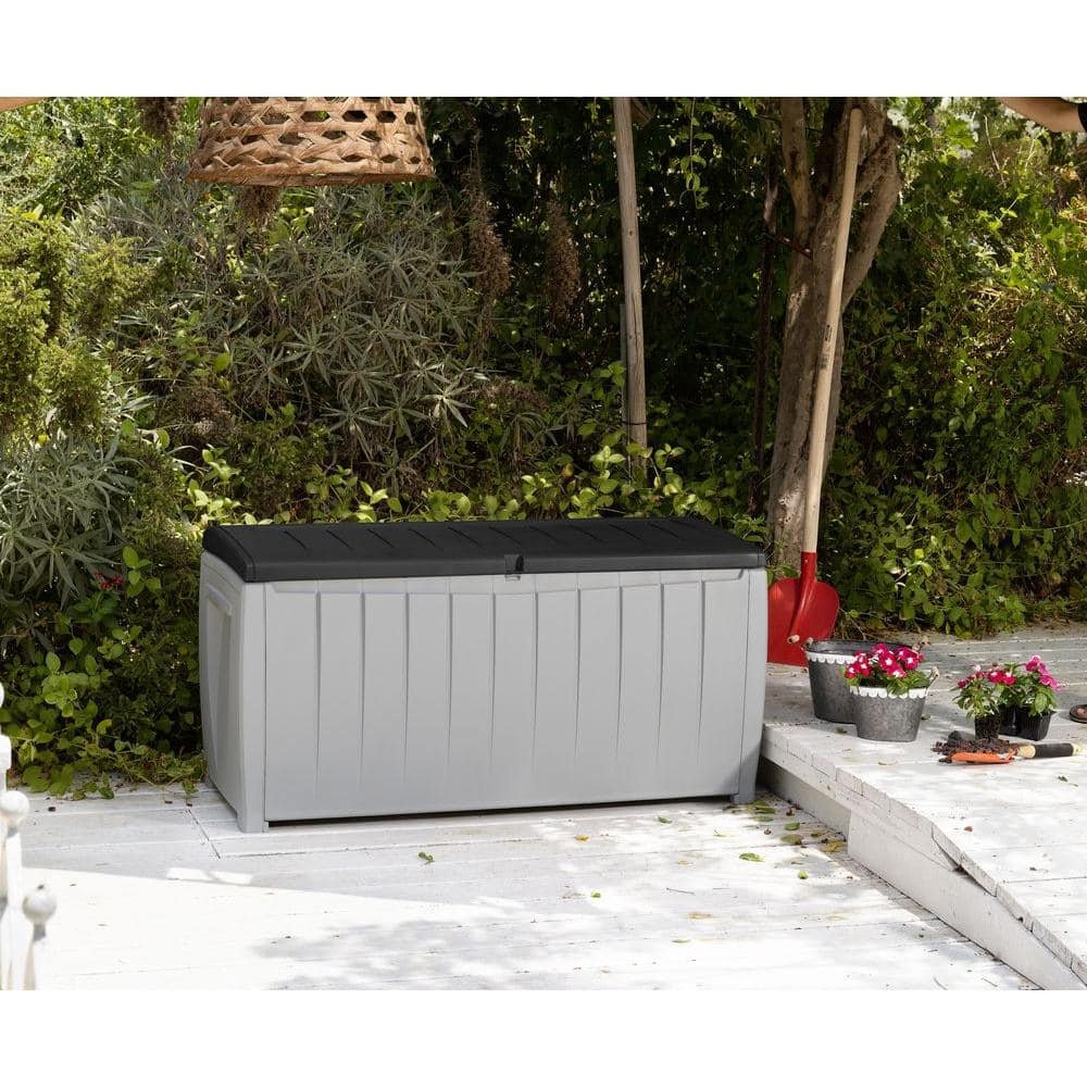 Keter 90 Gallon Black and Gray Lockable Plastic Deck Box