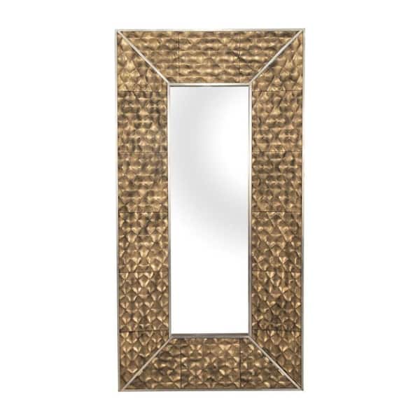 Gold 47 in. x 94 in. Rectangle Wood Textured Scales Framed Mirror