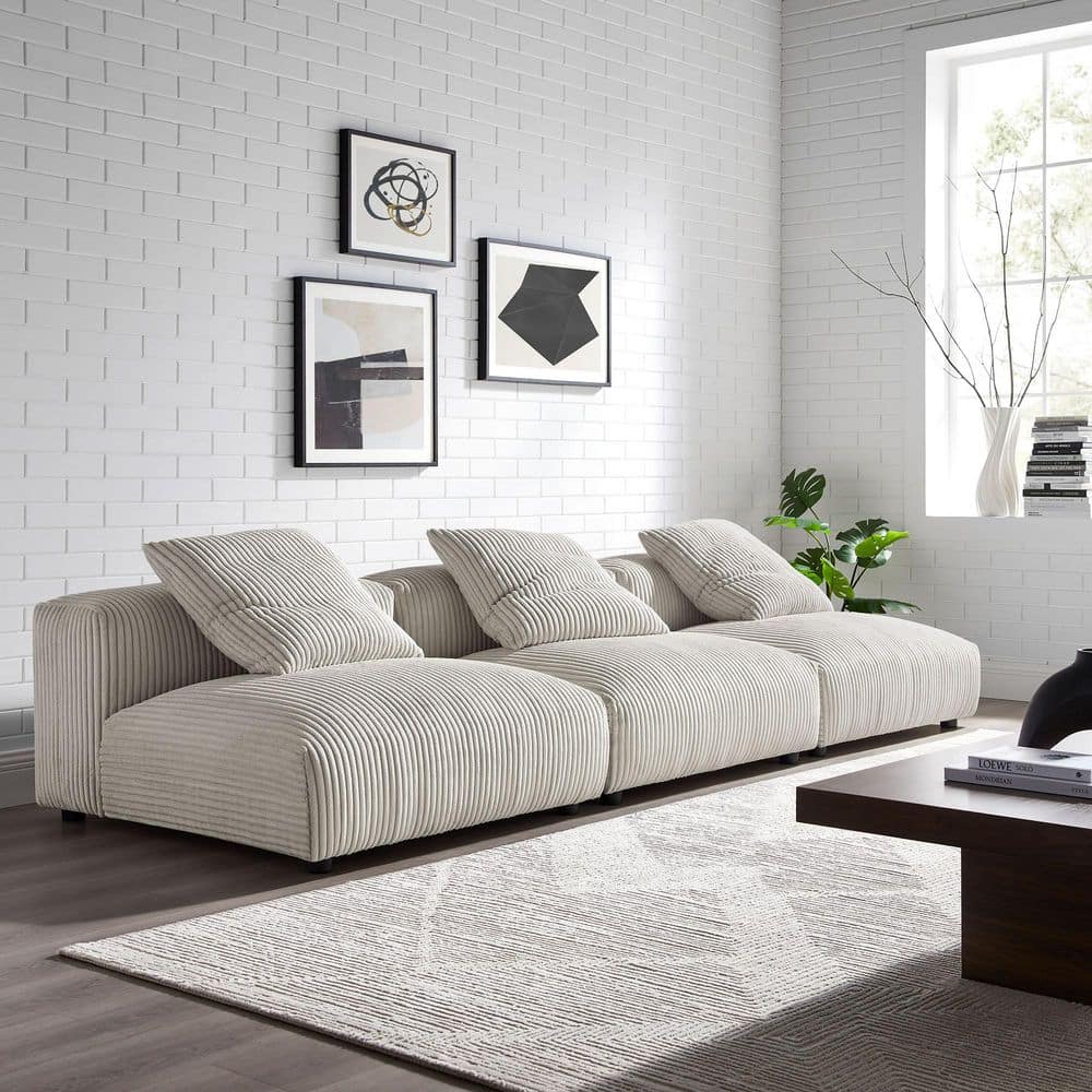 Solace 124.02 in. Armless 3-piece Corduroy Modular Sectional Sofa in. Almond Brown