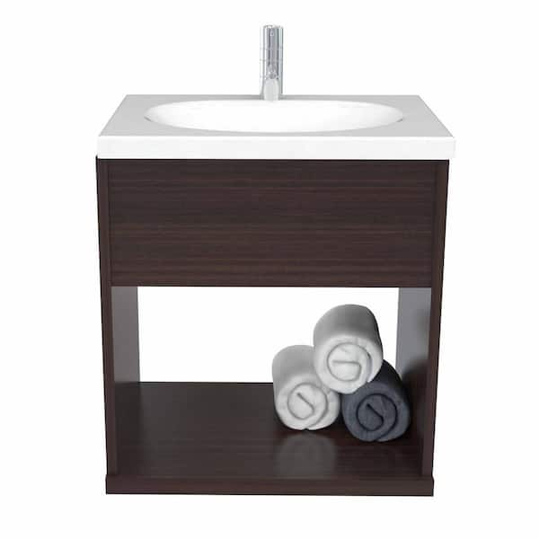 Inval 19 In W X 15 In D Modern Bathroom Vanity In Espresso With Vanity Top In White And White Basin Gb 3626 The Home Depot