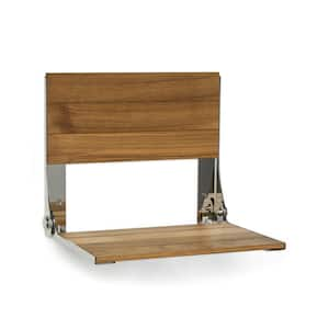 18 in. Cameo Folding Wall Mount Shower Bench Seat, Natural Teak Wood with Polished Stainless-Steel Frame