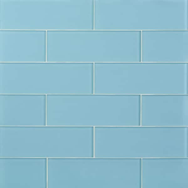 Ivy Hill Tile Contempo Turquoise 4 in. x 12 in. Frosted Glass Wall Tile (5 sq. ft./Case)