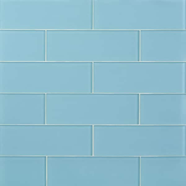 Ivy Hill Tile Contempo Turquoise 4 in. x 12 in. Frosted Glass Wall Tile ...