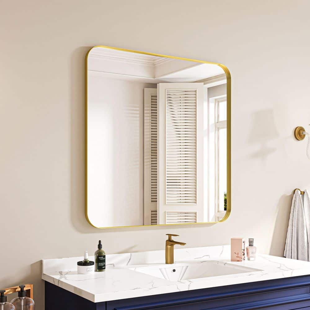 36 in. W x 36 in. H Rectangular Aluminum Framed Wall Bathroom Vanity Mirror in Gold price history on PriceWatchPro