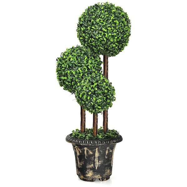 3 ft. Artificial Topiary Triple Ball Tree Plant Bonsai Category Indoor Outdoor UV Resistant