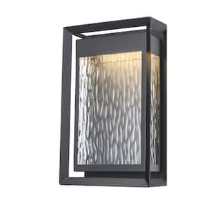Steelwater 13 in. Black Integrated LED Outdoor Wall Light Fixture with Clear Water Glass