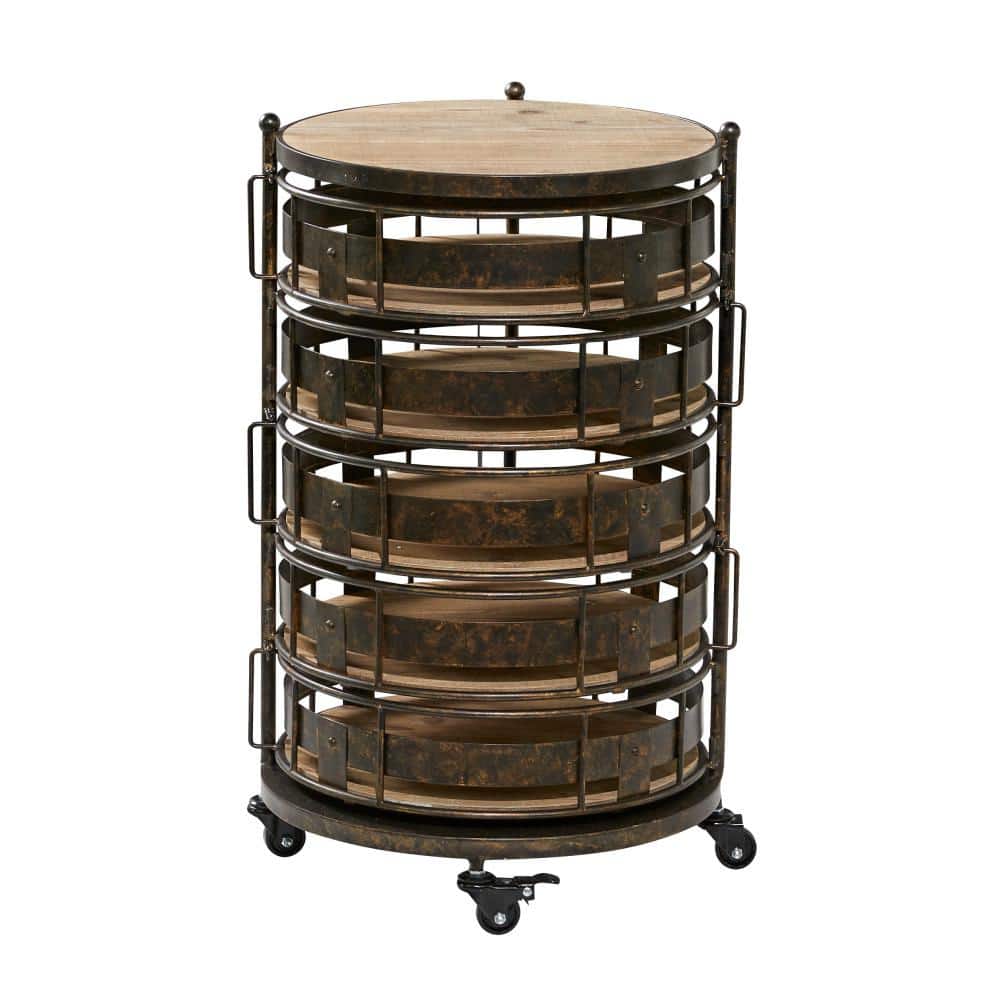 28 in. Brown Rolling Circular 6 Shelf Kitchen Storage Cart with Adjustable Shelves price history on PriceWatchPro