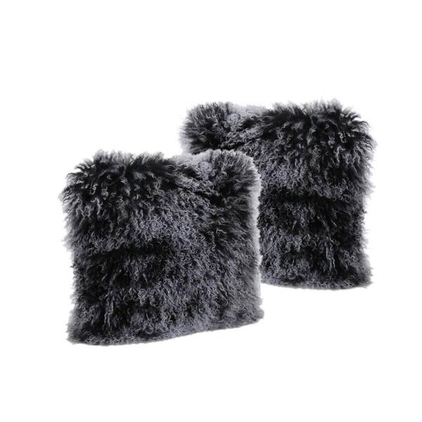 Noble House Zally Black Snow Top Solid Polyester 20 in. x 20 in. Throw Pillow (Set of 2)