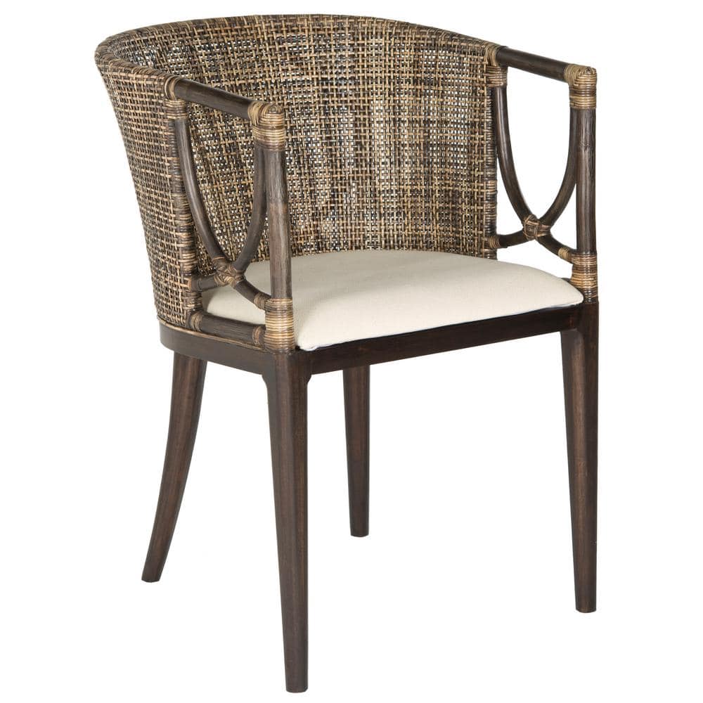 Transitional Buenos Aires Inspired Rattan Barrel Armchair, Brown/White