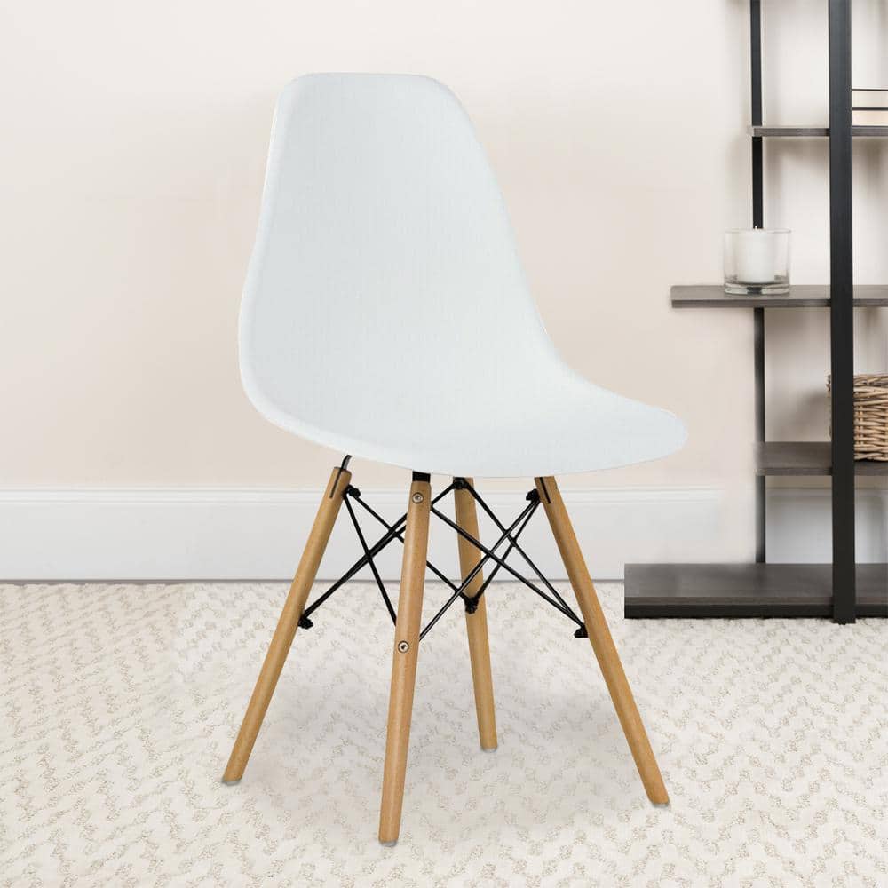 White Armless Dining Side Chairs with Beech Wood Legs (Set of 4)
