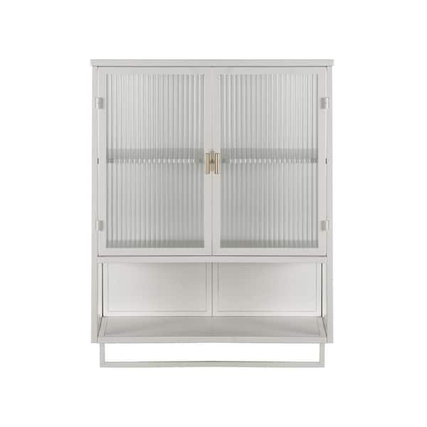 cadeninc 27.56 in. W x 9.06 in. D x 23.62 in.H Glass Doors 2-door Wall Cabinet with 2-tier Storage,1-Shelf and Towel Rack, White