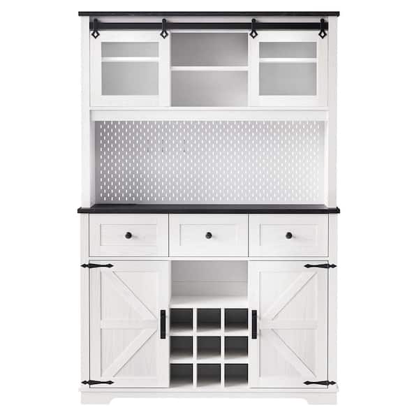Unbranded 47.3 in. W x 14.3 in. D x 71 in. H White Linen Cabinet Pantry Bar Cabinet with 3 Drawers, Sliding Door and Power Outlet