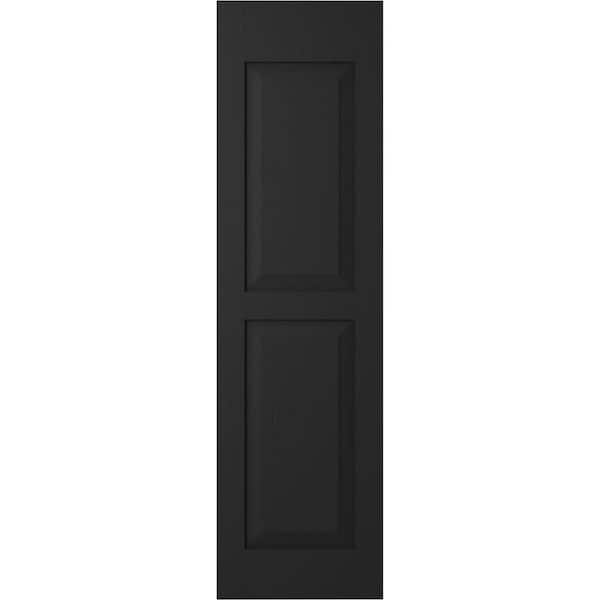 Ekena Millwork 18 in. W x 50 in. H Americraft 2-Equal Flat Panel Exterior Real Wood Shutters Pair in Black