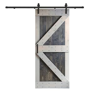 K Series 36 in. x 84 in. Carbon Grey Light Grey Knotty Pine Wood Sliding Barn Door with Hardware Kit