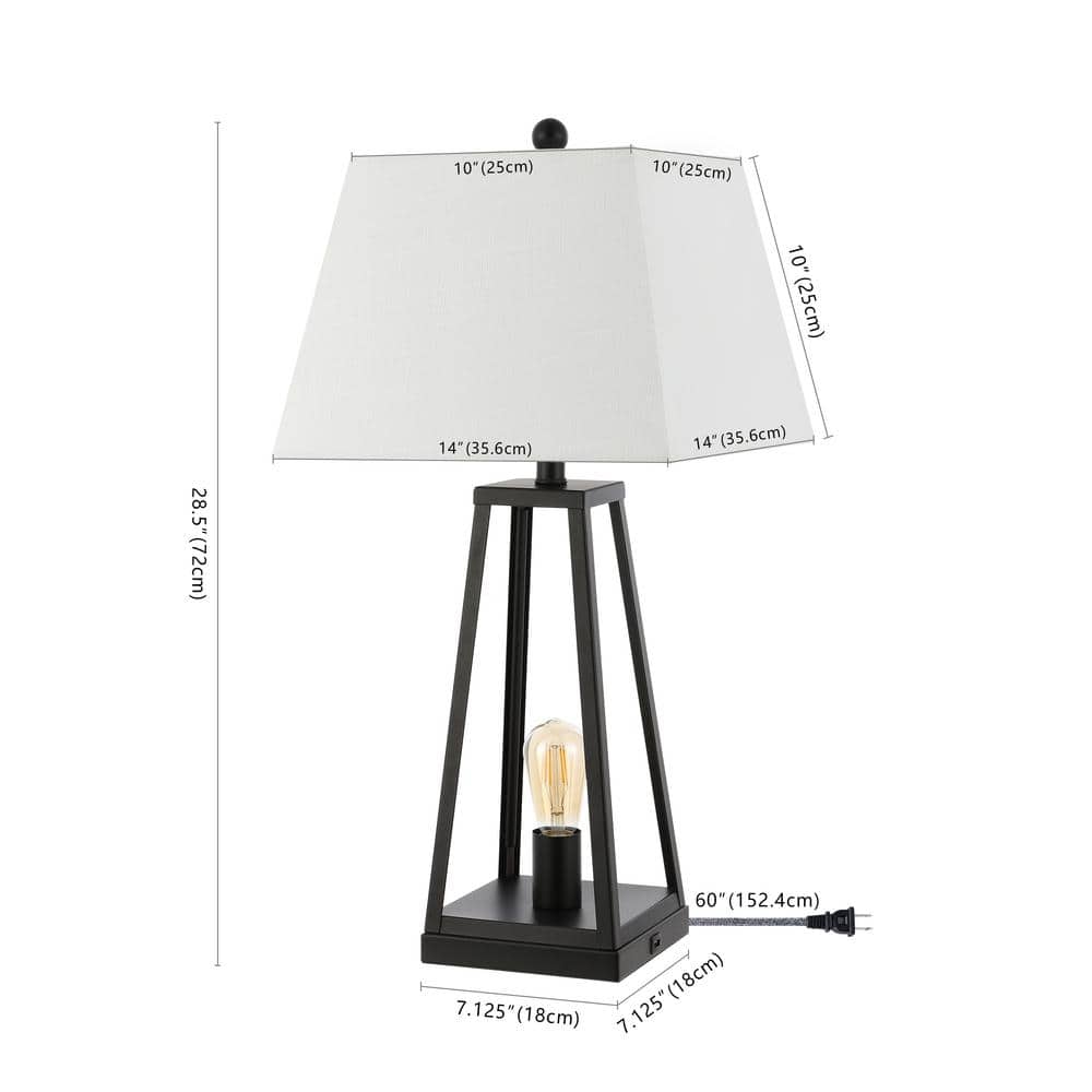 Waylon Black Iron Industrial Table Lamp with USB Port