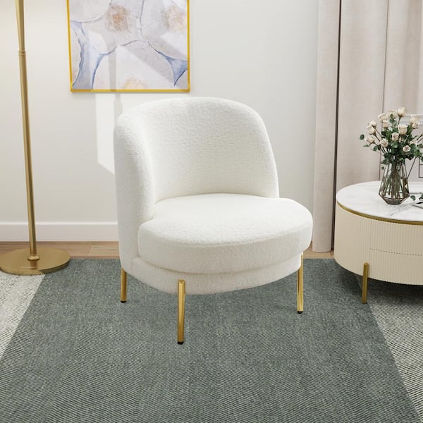 28.4 in. W Ivory Boucle Accent Chair with Golden Adjustable Legs