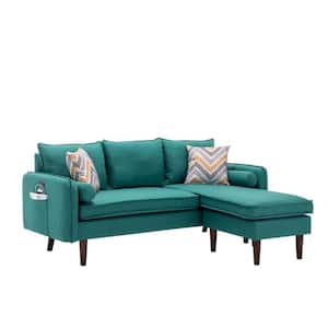 70 in. Straight Arm 1-Piece Fabric L Shaped Sectional Sofa in Green with USB Ports and Side Pockets