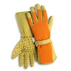 Women's Large Long Cuff Fingertip Protector Gardening Gloves in Burnt Orange