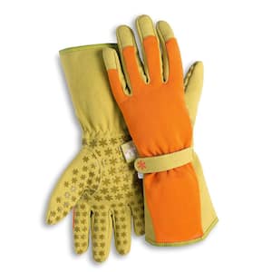 Women's Small/Medium Long Cuff Fingertip Protector Gardening Gloves in Burnt Orange