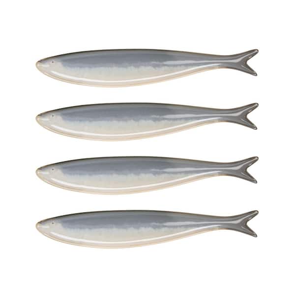 2.8 in. Gray Stoneware Sardine‑Shaped Platters (Set of 4)