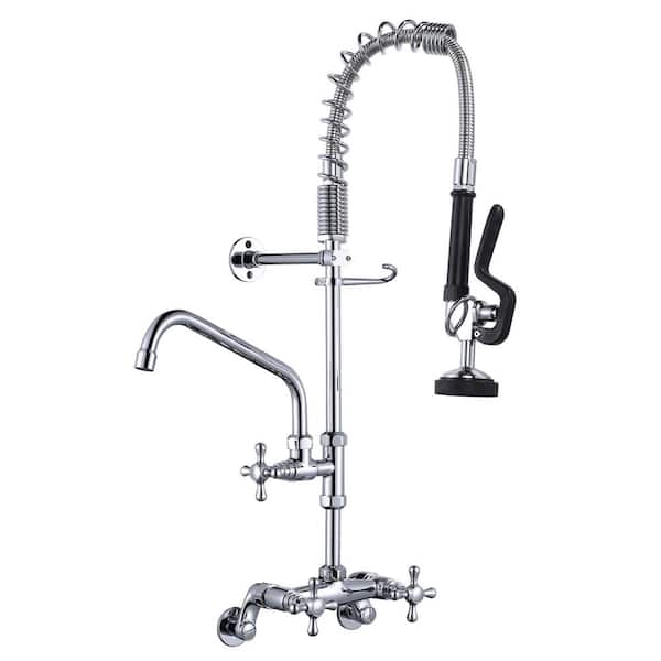 ALEASHA Triple-Handle Pull-Down Sprayer Kitchen Faucet with Pre-Rinse Sprayer in Chrome