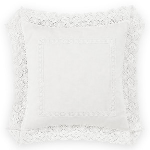 Annabella White Ruffle Solid Cotton 18 in. x 18 in. Throw Pillow