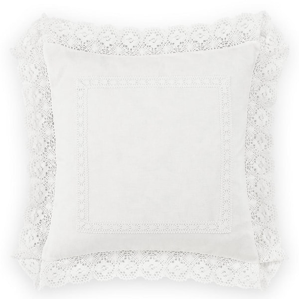 Laura Ashley Annabella White Ruffle Solid Cotton 18 in. x 18 in. Throw Pillow