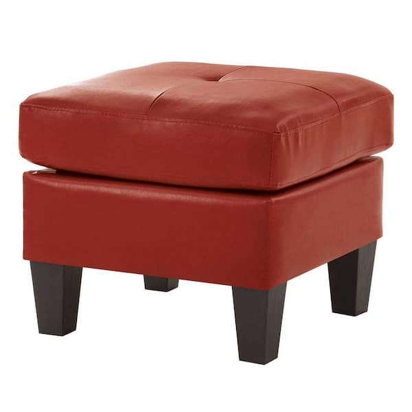 AndMakers Newbury Red Faux Leather Upholstered Ottoman