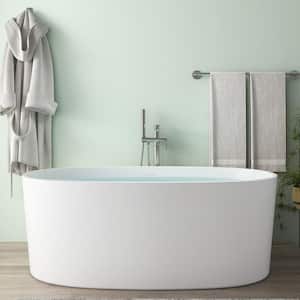 59 in. Acrylic Double Ended Flatbottom Non-Whirlpool Bathtub Freestanding Soaking Bathtub in White