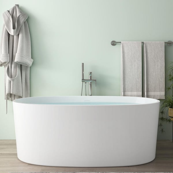 Mokleba 59 in. Acrylic Double Ended Flatbottom Non-Whirlpool Bathtub Freestanding Soaking Bathtub in White