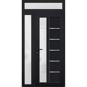 8088 44 in. W. x 94 in. Right-hand/Inswing Frosted Glass Black Metal-Plastic Steel Prehung Front Door with Hardware