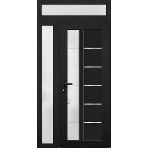 8088 46 in. x 94 in. Right-hand/Inswing Frosted Glass Black Metal-Plastic Steel Prehung Front Door with Hardware
