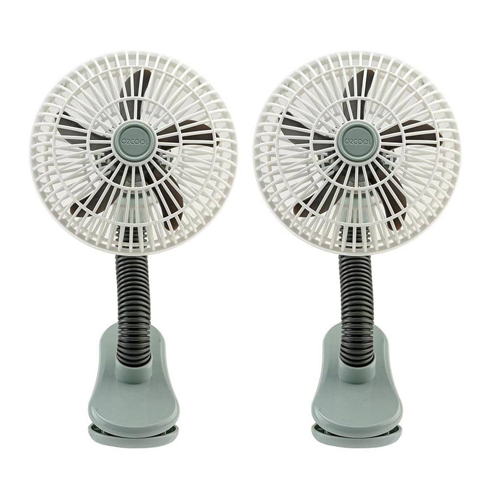 O2cool 4 In Battery Powered 1 Speed Clip Fan Grey 2 Pack Fc04001 The Home Depot