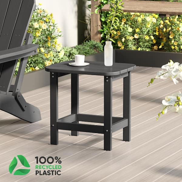 Black Plastic Outdoor Side Table, Patio Adirondack Square End Table, Weather Resistant