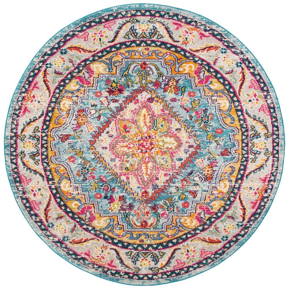 Phoenix Turquoise/Beige 7 ft. x 7 ft. Round Border Area Rug price history on PriceWatchPro