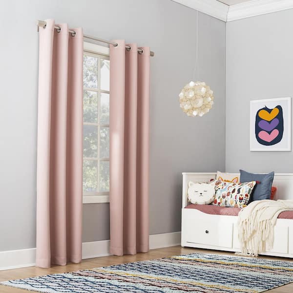 Sun Zero Riley Kids Bedroom 40 in. W x 95 in. L Blackout Grommet Curtain Panel in Blush