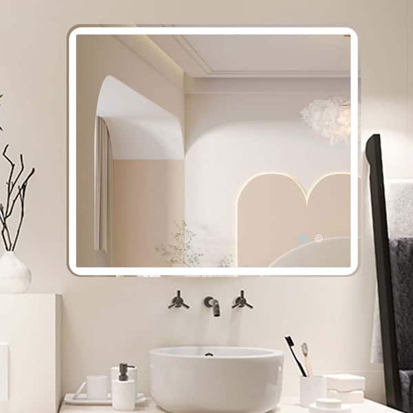 FAMYYT 42 in. W x 36 in. H Rectangular Frameless Dimmable LED Light Anti-Fog Wall Bathroom Vanity Mirror