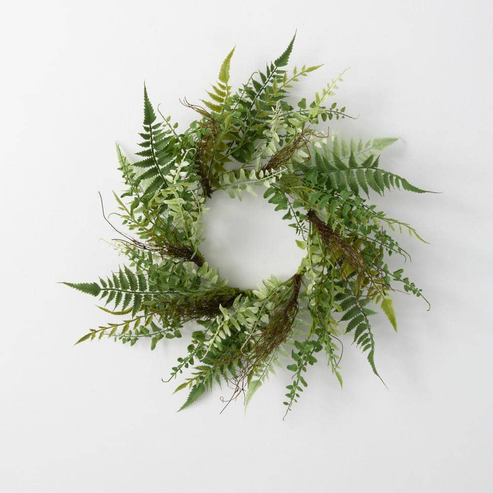 Sullivans Artificial Fern Twig Nest Mini Wreath 20H Green