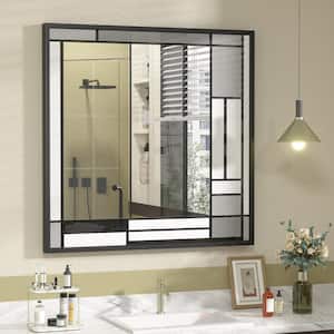 36 in. W x 36 in. H Square Tempered Glass and Aluminum Alloy Framed Window Pane Wall Decor Bathroom Vanity Mirror