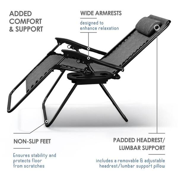 HEARTH & HARBOR 4-Piece Gray Zero Gravity Chairs, Metal Outdoor