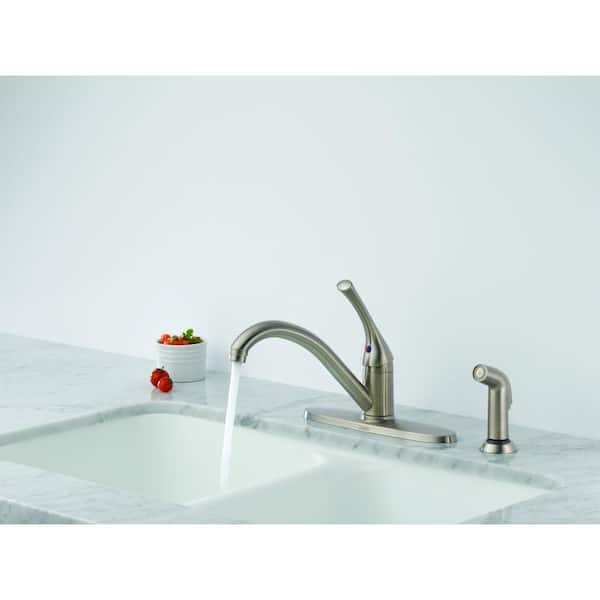 Classic Single Handle Standard Kitchen Faucet with Side Spray in Stainless Steel